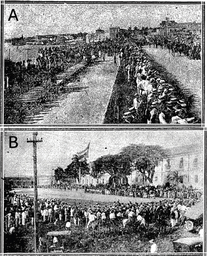 Figura 6 Multitudes reunidas en el Paseo Martí durante las ceremonias de diciembre de 1923 en honor al Octavo Regimiento de Massachusetts y develación de la tarja en su honor. A) Público congregado a lo largo del Paseo Martí durante el desfile y los actos cívicos. B) Concentración de autoridades, delegación de Massachusetts y vecinos en las inmediaciones del Paseo Martí y durante la celebración oficial. Imágenes reproducidas de la prensa ilustrada de El Mundo (La Habana)